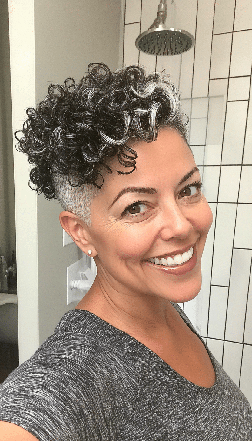 14. Curly Undercut in Salt & Pepper Tones (Short Curly Hairstyles For Women Over 50) - Short Curly Hairstyles For Women Over 50