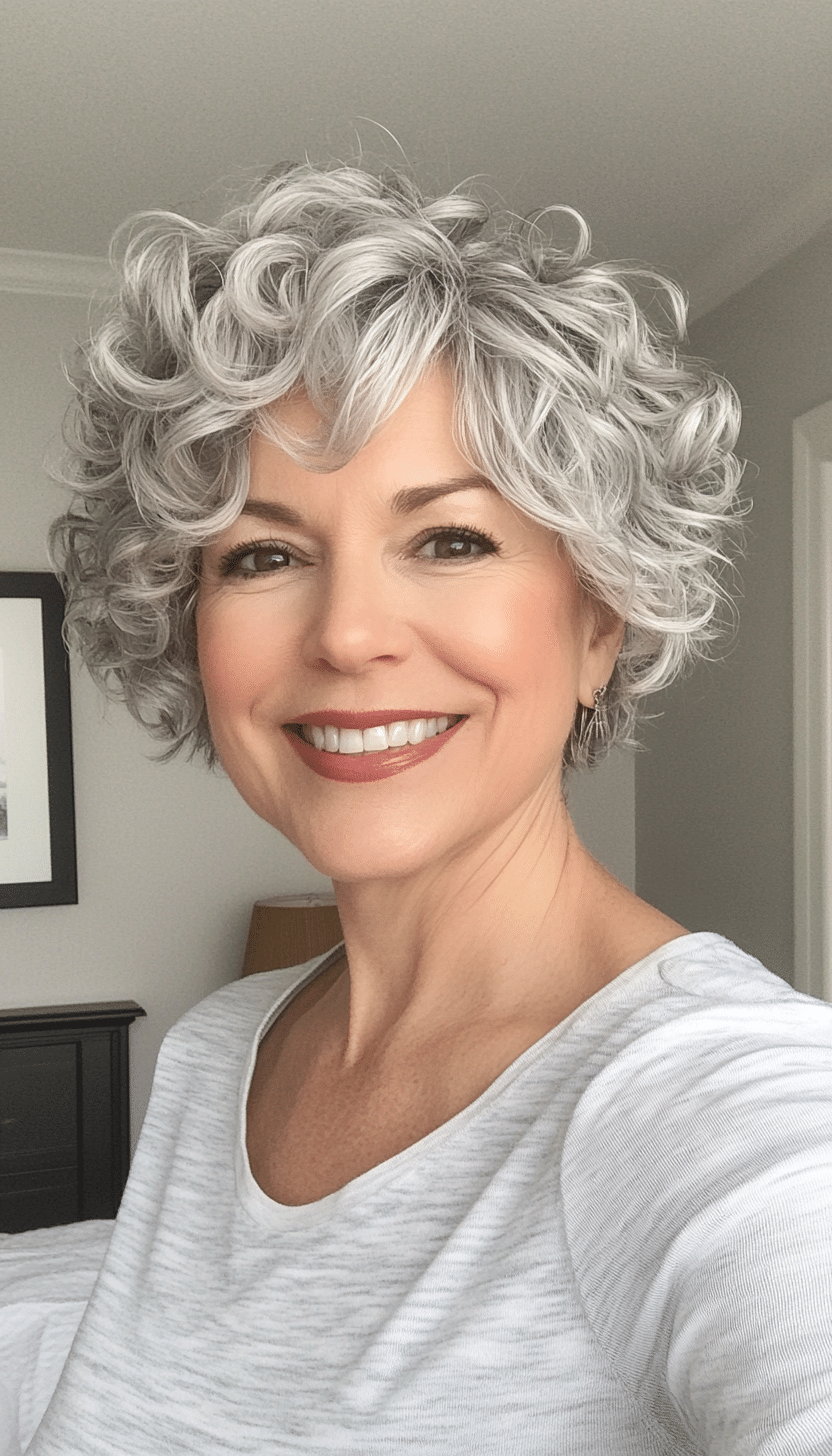 19. Soft Curly Pixie with Icy Silver Tones (Short Curly Hairstyles For Women Over 50) - Short Curly Hairstyles For Women Over 50