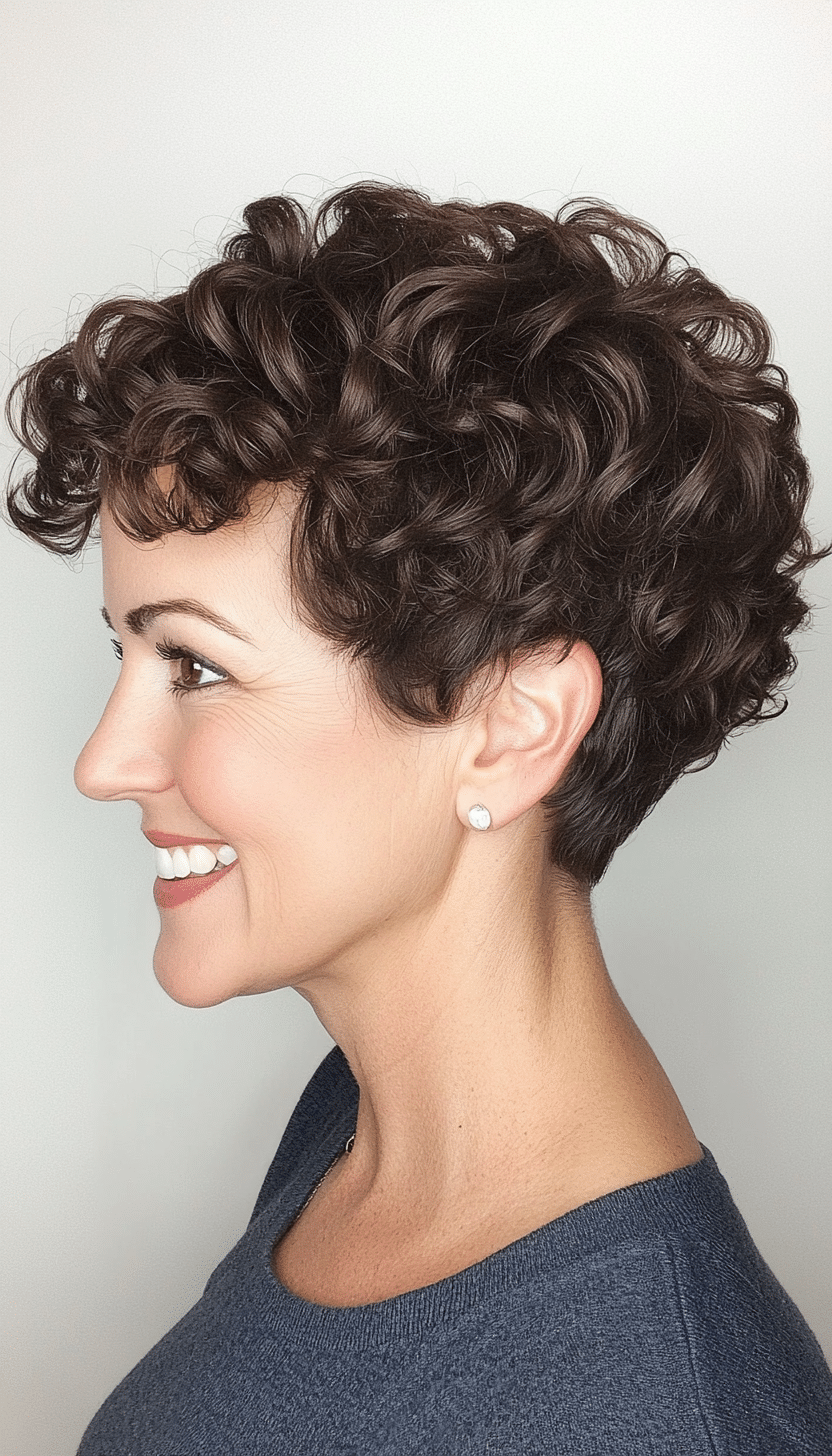 22. Tight Ringlet Pixie in Espresso Brown (Short Curly Hairstyles For Women Over 50) - Short Curly Hairstyles For Women Over 50