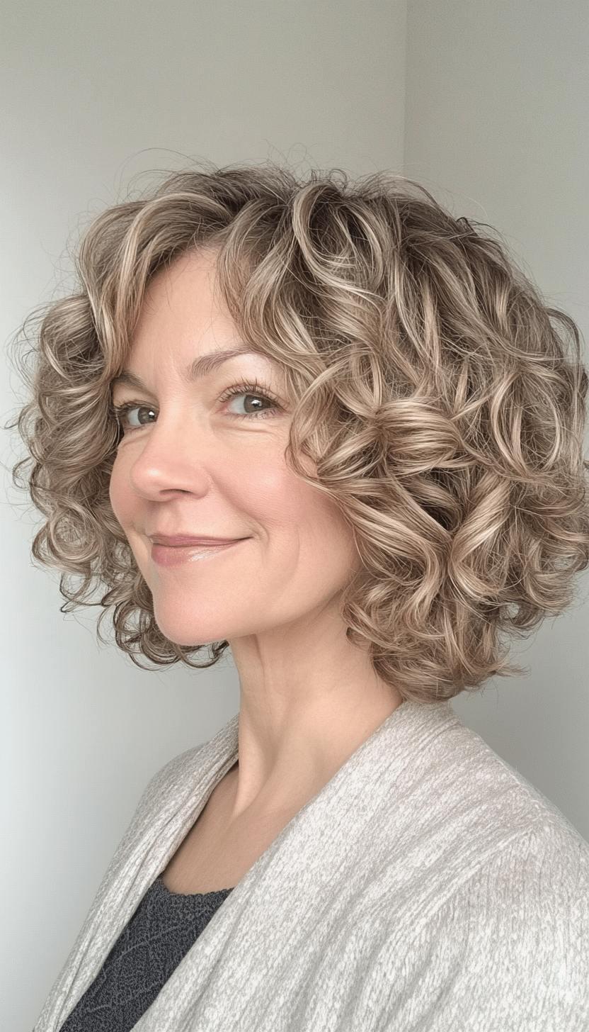 25. Defined Curls with Side Part in Soft Beige Blonde (Short Curly Hairstyles For Women Over 50) - Short Curly Hairstyles For Women Over 50