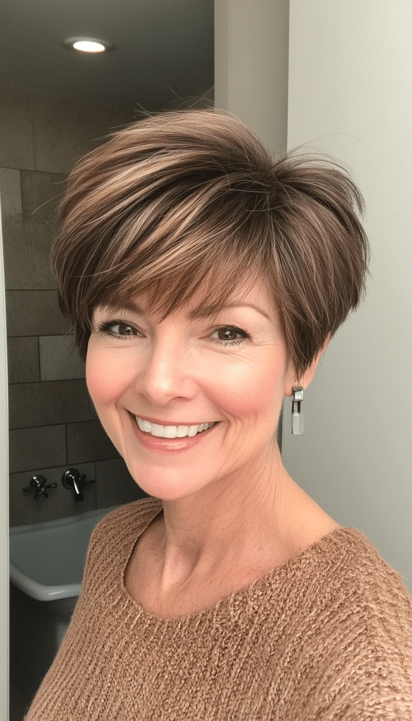 1. Soft Layered Pixie in Warm Brown (Haircuts For Women Over 60 With Thin Hair) - Haircuts For Women Over 60 With Thin Hair