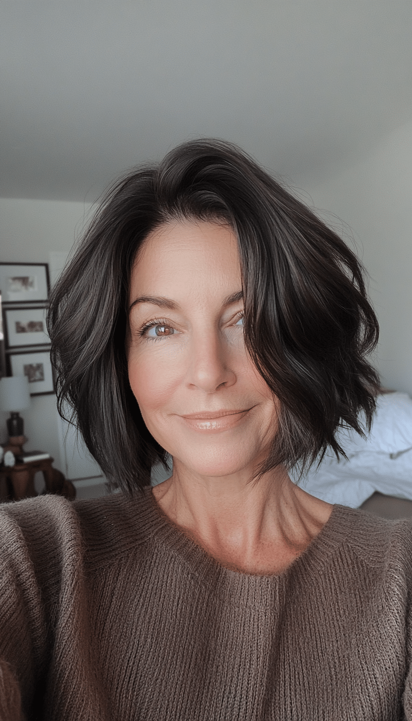 8. Textured Bob in Dark Espresso (Haircuts For Women Over 60 With Thin Hair) - Haircuts For Women Over 60 With Thin Hair