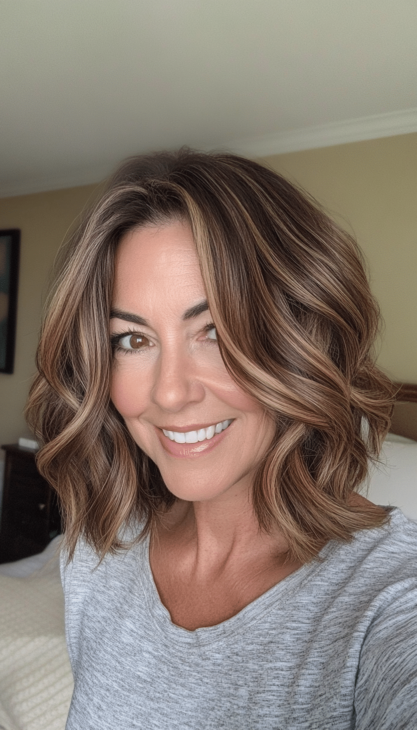 9. Soft Wavy Bob in Caramel Brown (Haircuts For Women Over 60 With Thin Hair) - Haircuts For Women Over 60 With Thin Hair