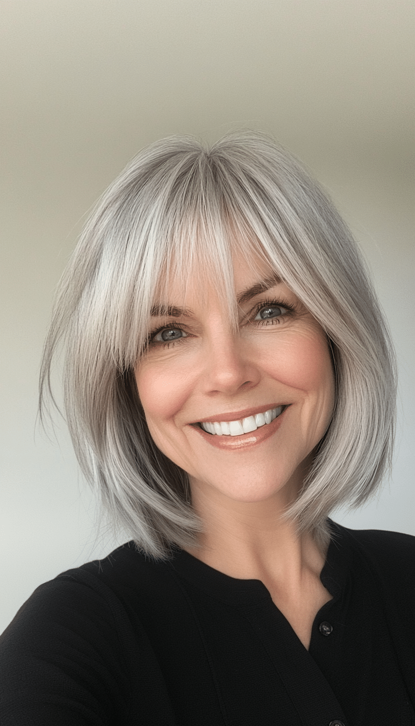 11. Pixie with Long Bangs in Silver Ash (Haircuts For Women Over 60 With Thin Hair) - Haircuts For Women Over 60 With Thin Hair