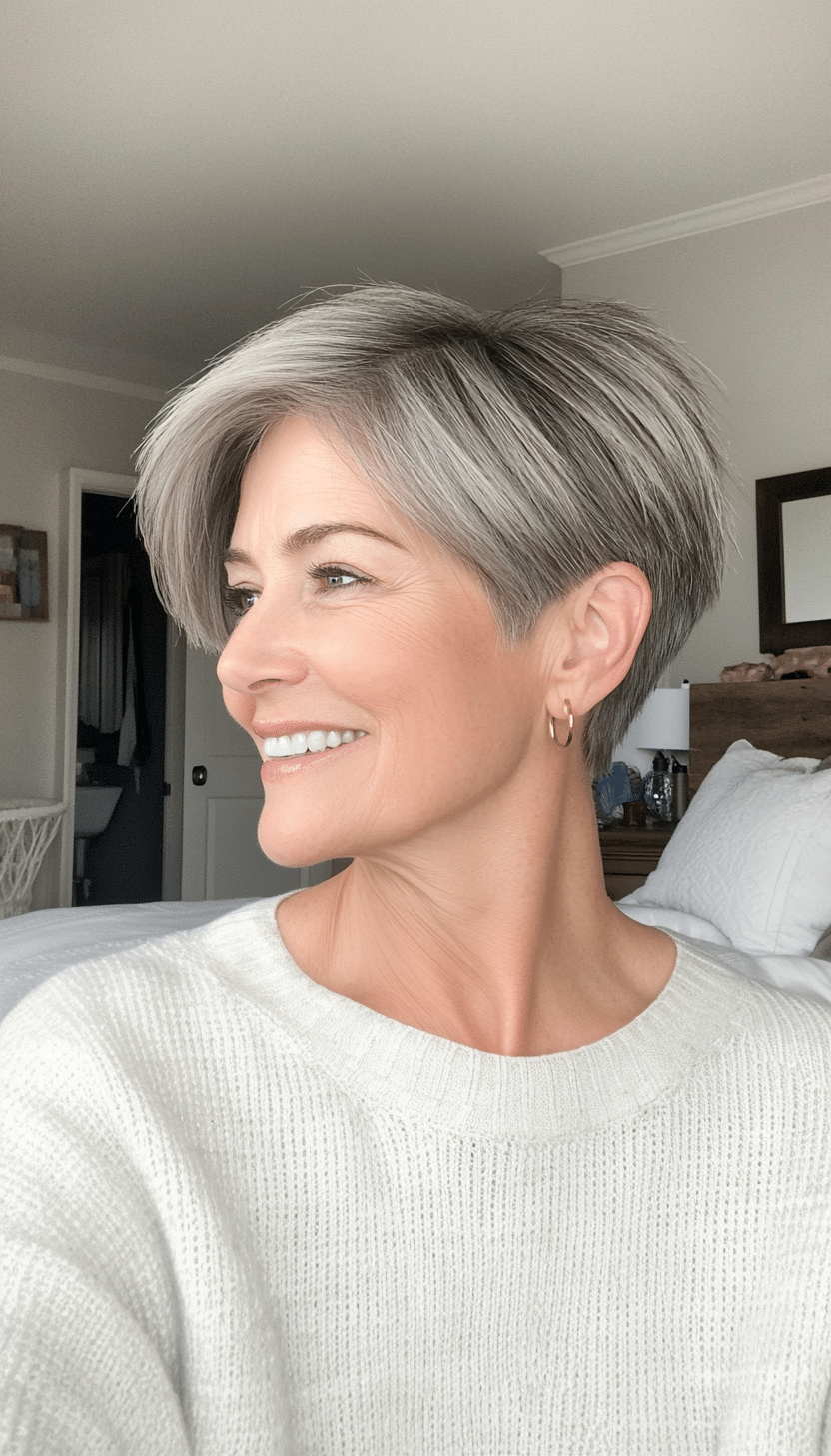 14. Short Layered Crop in Smoky Grey (Haircuts For Women Over 60 With Thin Hair) - Haircuts For Women Over 60 With Thin Hair