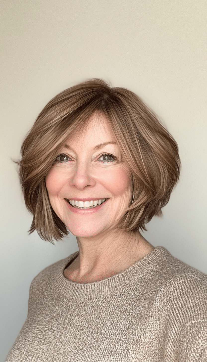 23. Choppy Bob in Warm Hazel Brown (Haircuts For Women Over 60 With Thin Hair) - Haircuts For Women Over 60 With Thin Hair