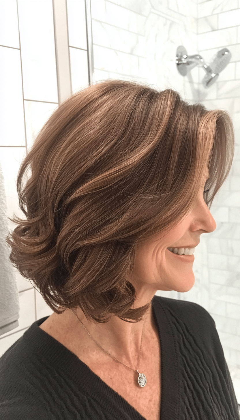 25. Softly Curled Bob in Deep Walnut Brown (Haircuts For Women Over 60 With Thin Hair) - Haircuts For Women Over 60 With Thin Hair