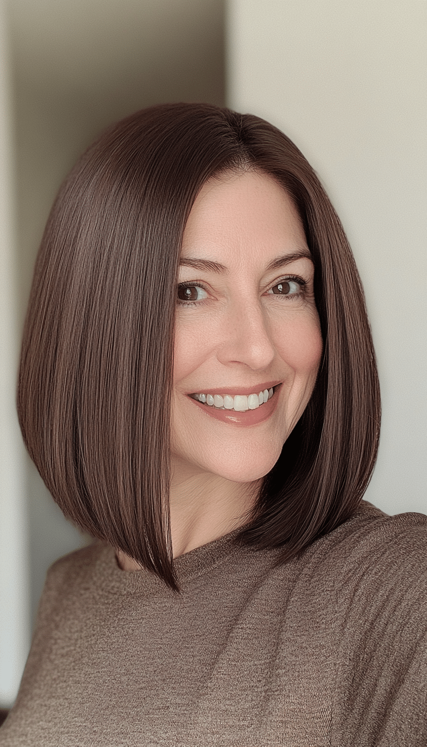 27. Sleek Lob in Chocolate Brown (Haircuts For Women Over 60 With Thin Hair) - Haircuts For Women Over 60 With Thin Hair