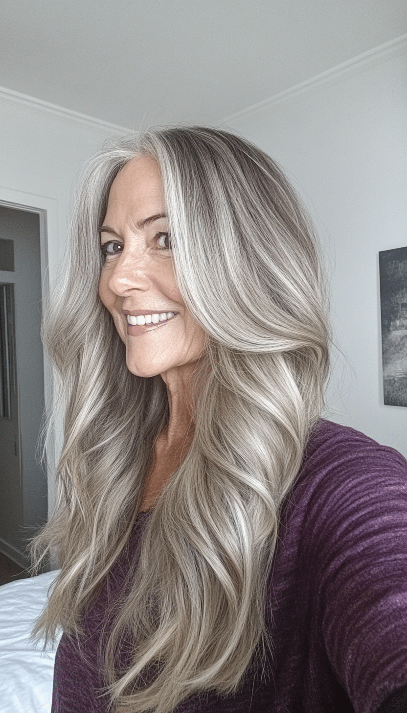 3. Gentle Waves in Natural Salt-and-Pepper (Long Hairstyles For Women Over 60) - Long Hairstyles For Women Over 60