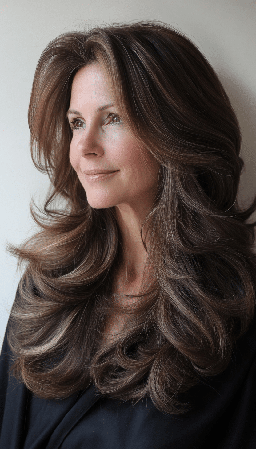 5. Tousled Layers in Chocolate Brown (Long Hairstyles For Women Over 60) - Long Hairstyles For Women Over 60