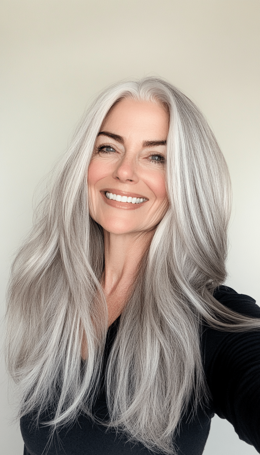 8. Tapered Ends in Smoky Gray (Long Hairstyles For Women Over 60) - Long Hairstyles For Women Over 60