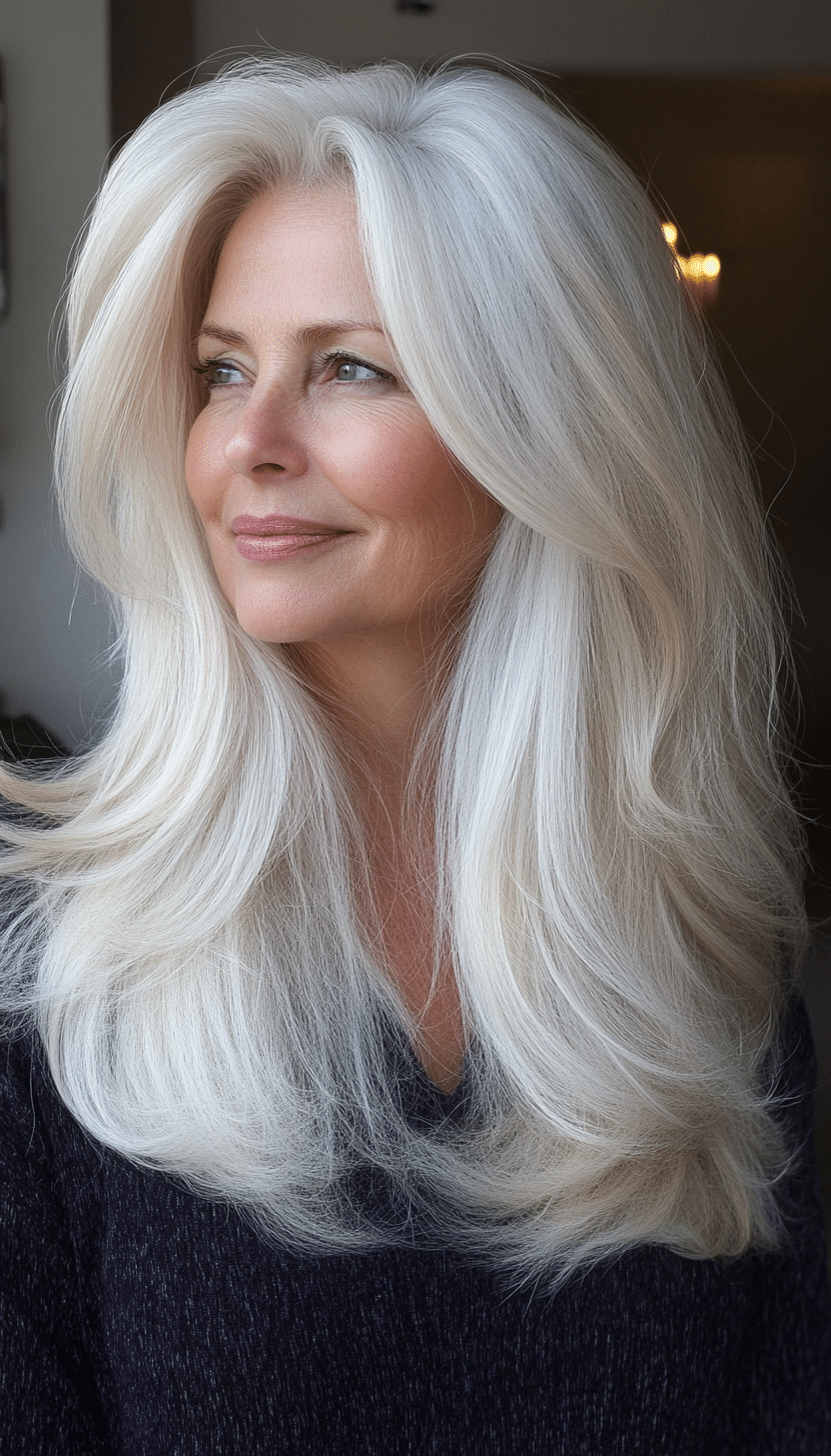 13. Soft Layered Waves in Icy Platinum (Long Hairstyles For Women Over 60) - Long Hairstyles For Women Over 60