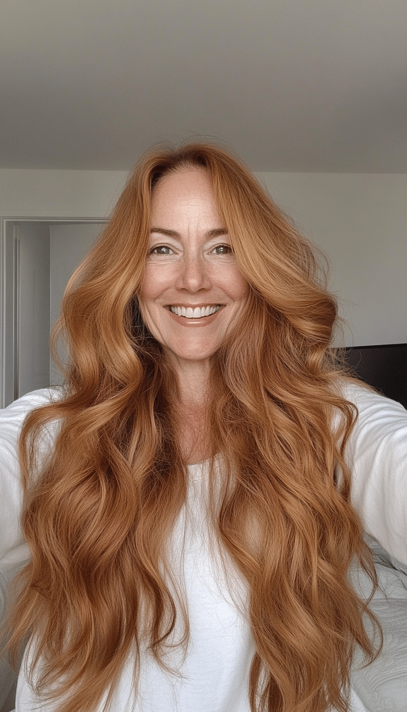 15. Bohemian Waves in Golden Chestnut (Long Hairstyles For Women Over 60) - Long Hairstyles For Women Over 60