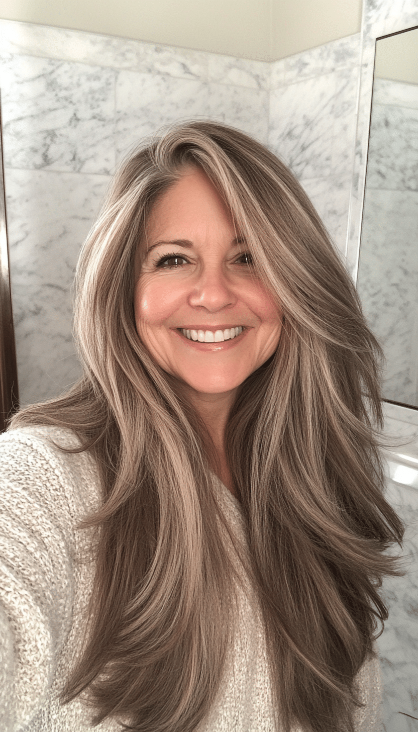 16. Side-Swept Layers in Cool Ash Brown (Long Hairstyles For Women Over 60) - Long Hairstyles For Women Over 60
