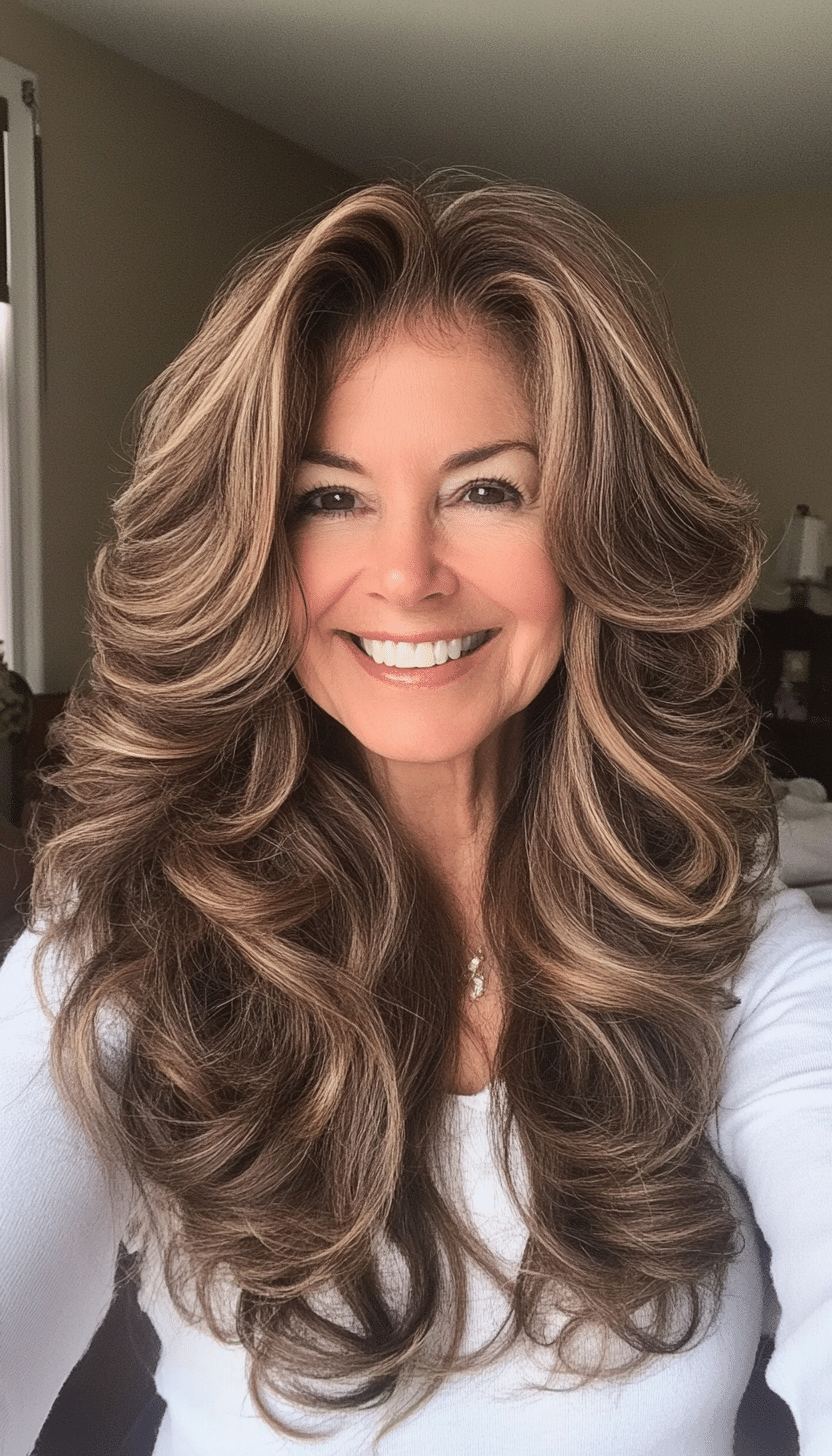 18. Soft Curls with Layered Ends in Honey Brown (Long Hairstyles For Women Over 60) - Long Hairstyles For Women Over 60