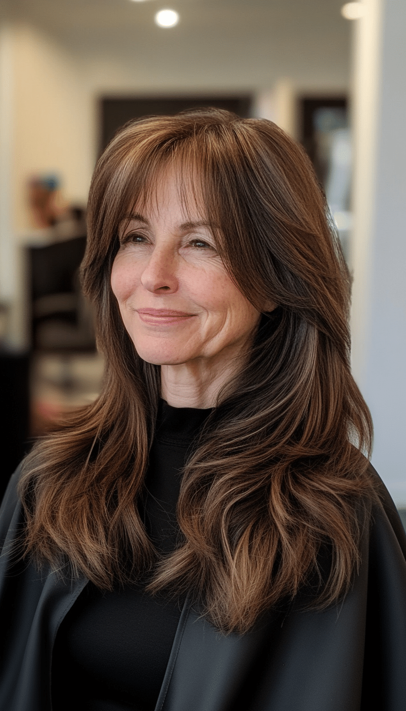 21. Long Shag Cut in Soft Mocha Brown (Long Hairstyles For Women Over 60) - Long Hairstyles For Women Over 60