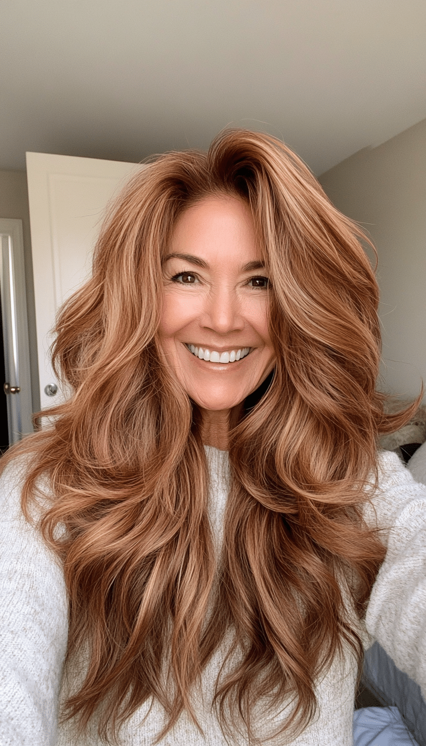 22. Messy Layers in Warm Cinnamon Brown (Long Hairstyles For Women Over 60) - Long Hairstyles For Women Over 60