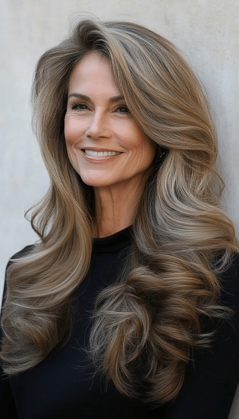 23. Side-Swept Waves in Light Sandy Brown (Long Hairstyles For Women Over 60) - Long Hairstyles For Women Over 60