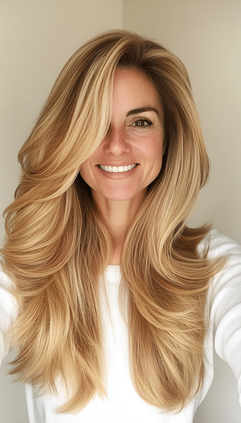 27. Flowing Layers in Warm Honey Blonde (Long Hairstyles For Women Over 60) - Long Hairstyles For Women Over 60