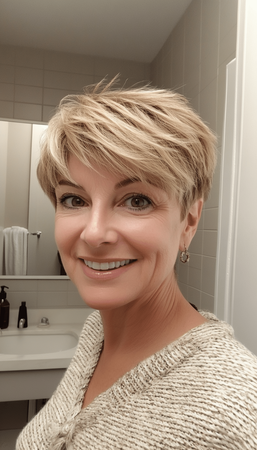 6. Textured Crop with Golden Blonde Highlights (Very Short Haircuts For Older Women) - Very Short Haircuts For Older Women