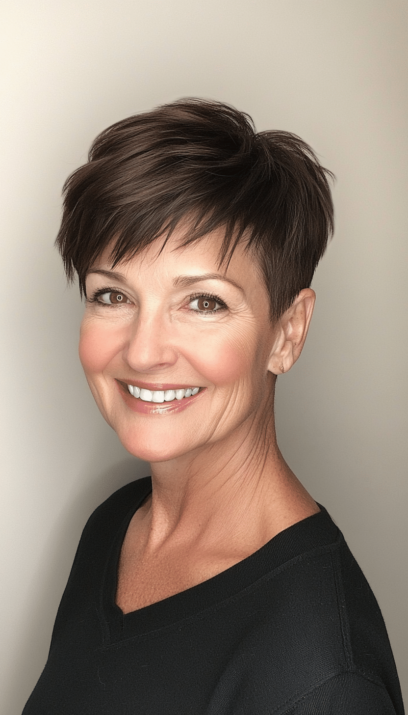 8. Undercut Pixie in Cool Dark Brown (Very Short Haircuts For Older Women) - Very Short Haircuts For Older Women