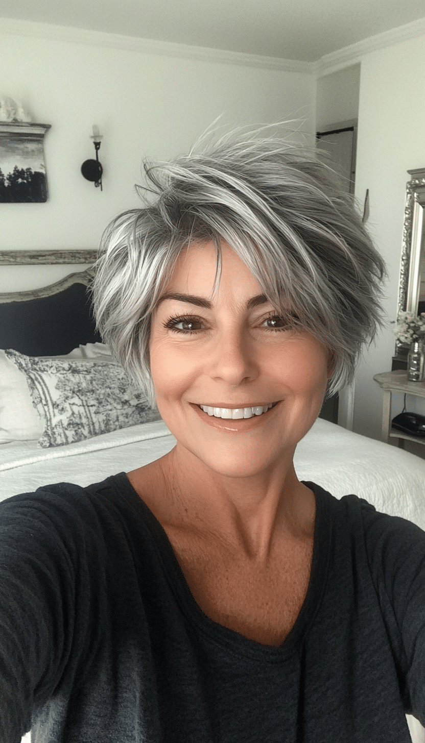 10. Tousled Pixie with Silver Babylights (Very Short Haircuts For Older Women) - Very Short Haircuts For Older Women