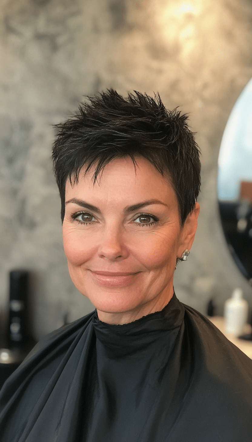 11. Softly Spiked Pixie in Natural Jet Black (Very Short Haircuts For Older Women) - Very Short Haircuts For Older Women