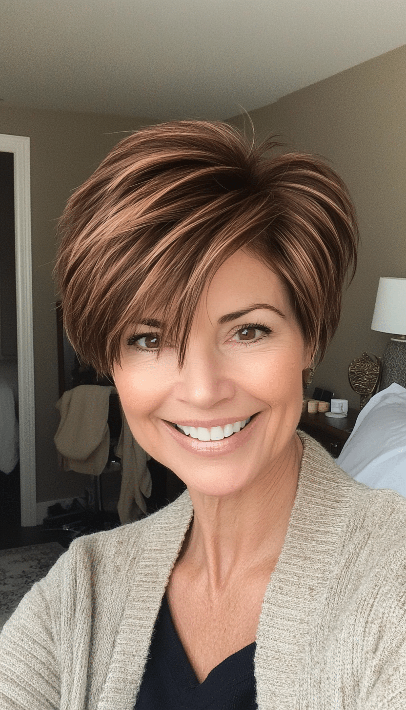 12. Layered Razor Cut in Warm Chestnut Brown (Very Short Haircuts For Older Women) - Very Short Haircuts For Older Women