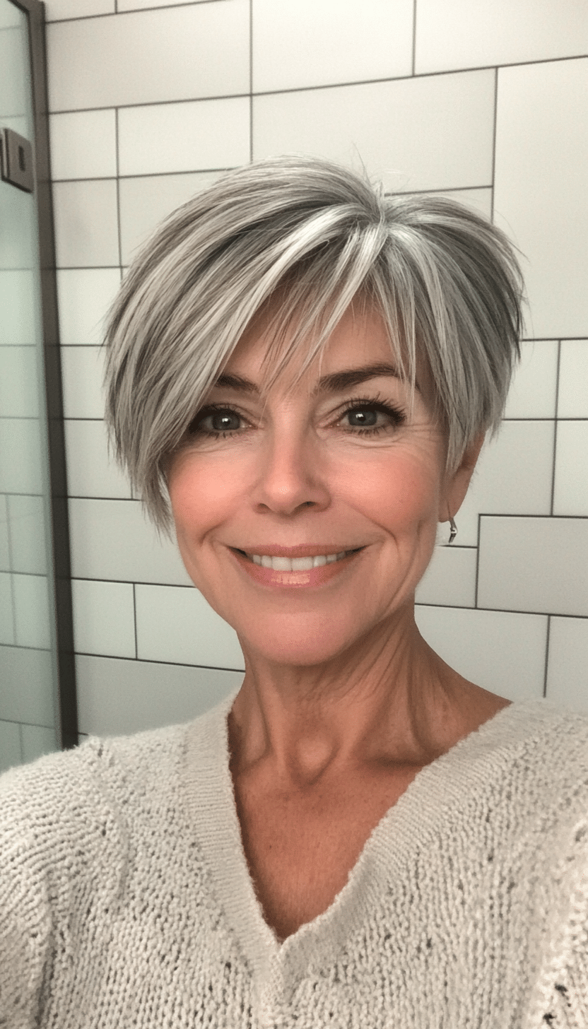 17. Choppy Crop with Natural Gray Highlights (Very Short Haircuts For Older Women) - Very Short Haircuts For Older Women