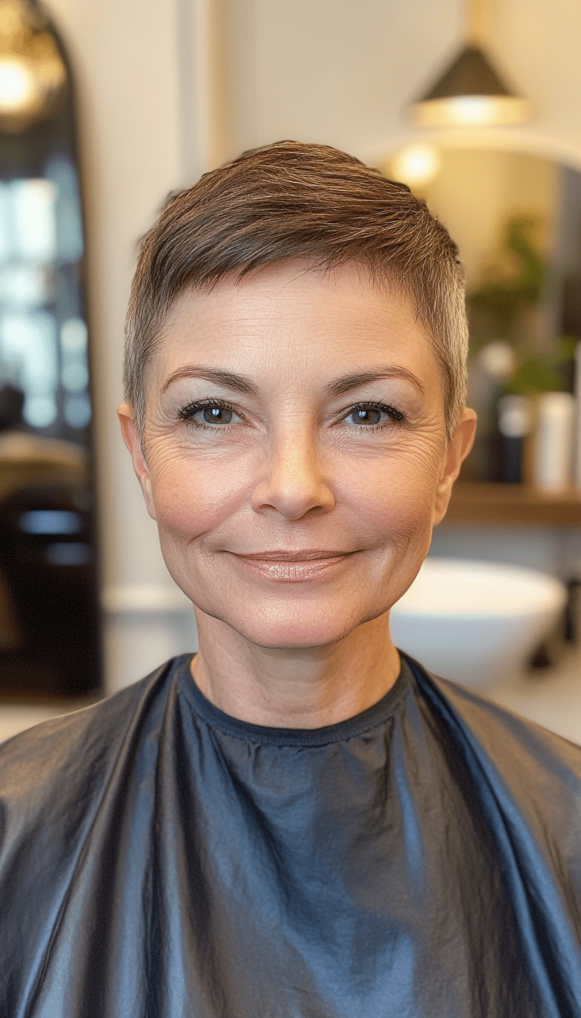 19. Super Short Buzz Cut in Warm Chocolate Brown (Very Short Haircuts For Older Women) - Very Short Haircuts For Older Women