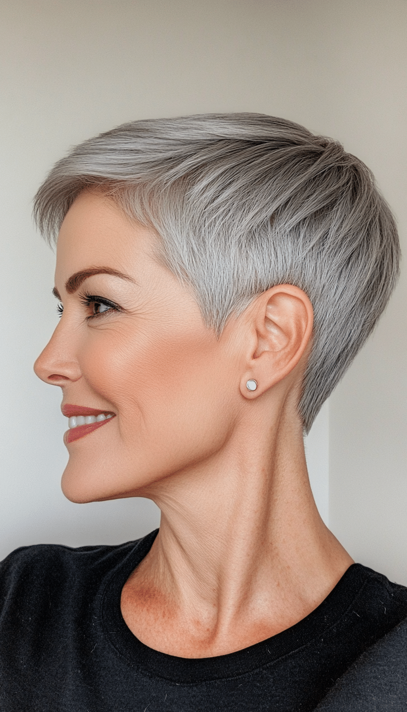21. Sculpted Tapered Cut in Classic Ash Gray (Very Short Haircuts For Older Women) - Very Short Haircuts For Older Women