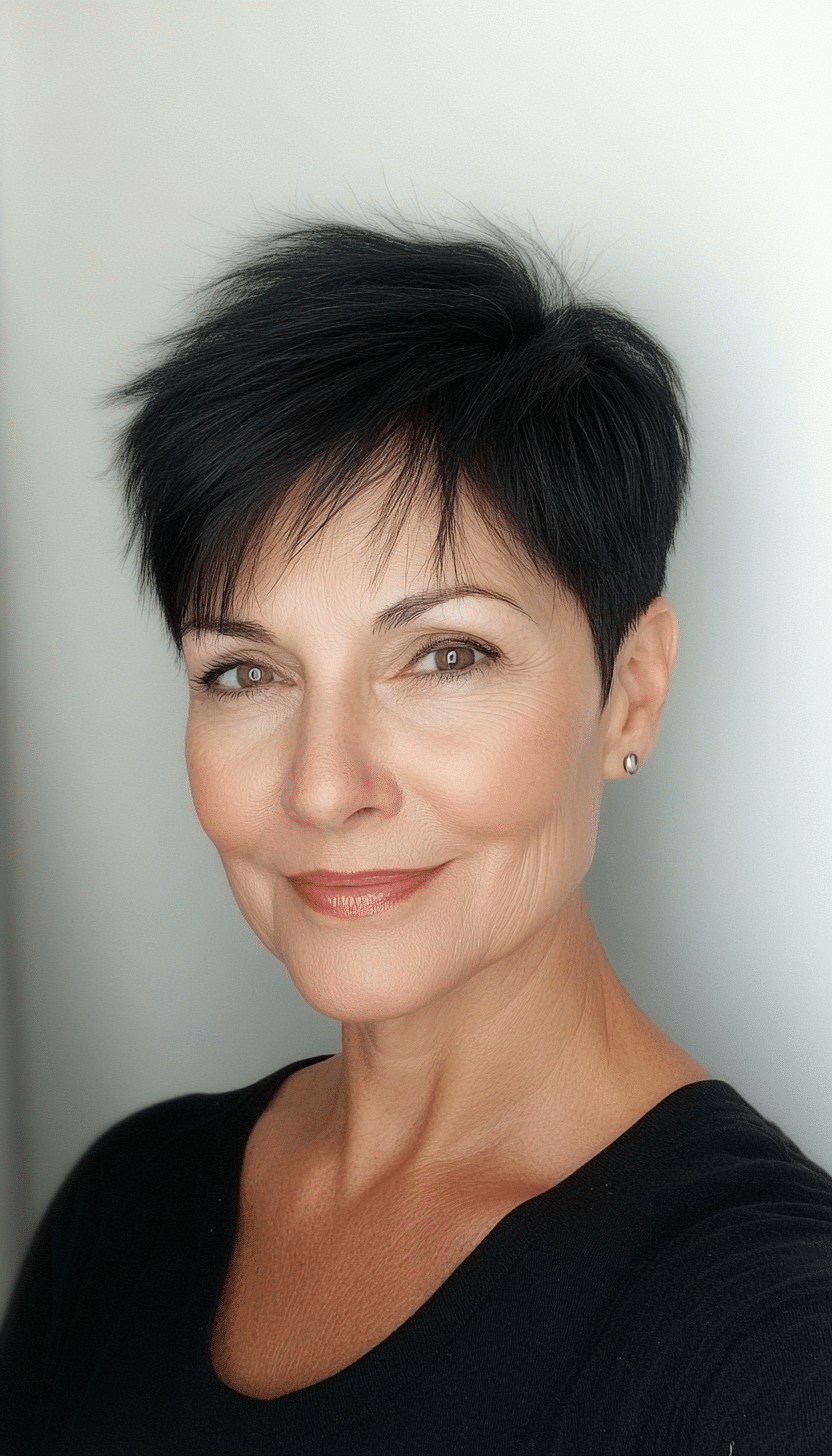 24. Sleek Cropped Cut in Midnight Black (Very Short Haircuts For Older Women) - Very Short Haircuts For Older Women
