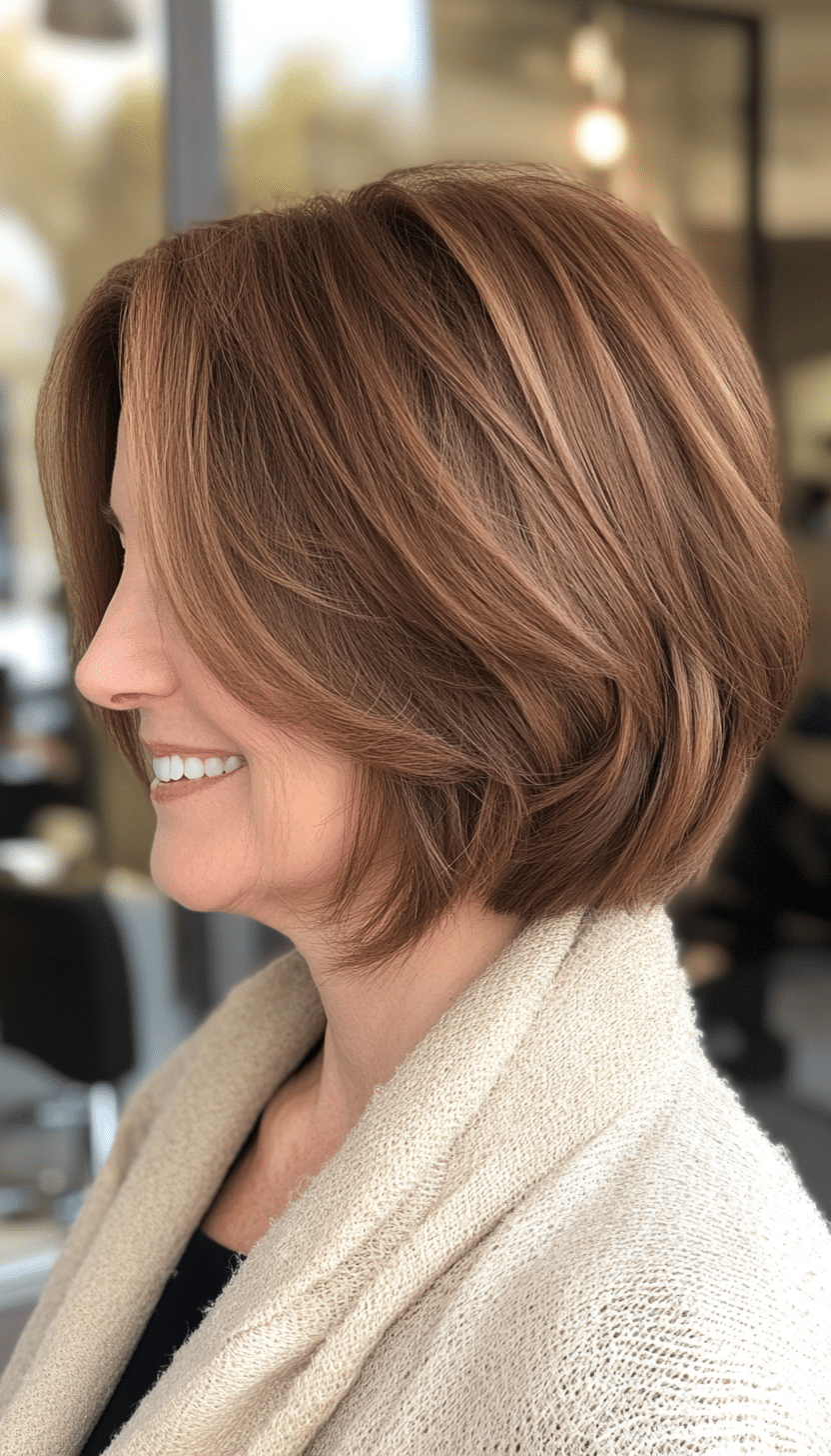1. Soft Layered Bob in Warm Chestnut (Hairstyles For Women Over 50) - Hairstyles For Women Over 50