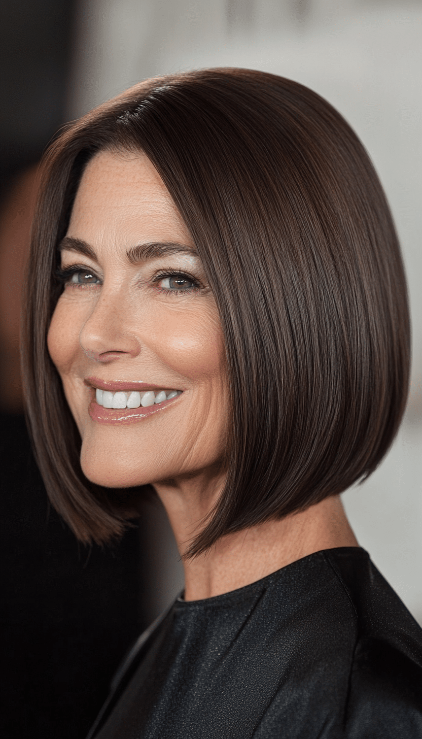 9. Sleek Chin-Length Bob in Soft Mocha (Hairstyles For Women Over 50) - Hairstyles For Women Over 50