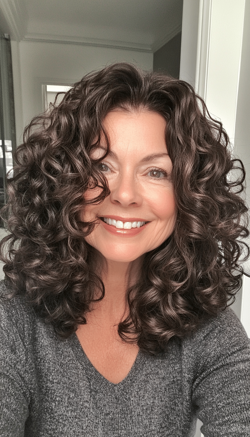 11. Curly Shoulder-Length Cut in Deep Chocolate (Hairstyles For Women Over 50) - Hairstyles For Women Over 50