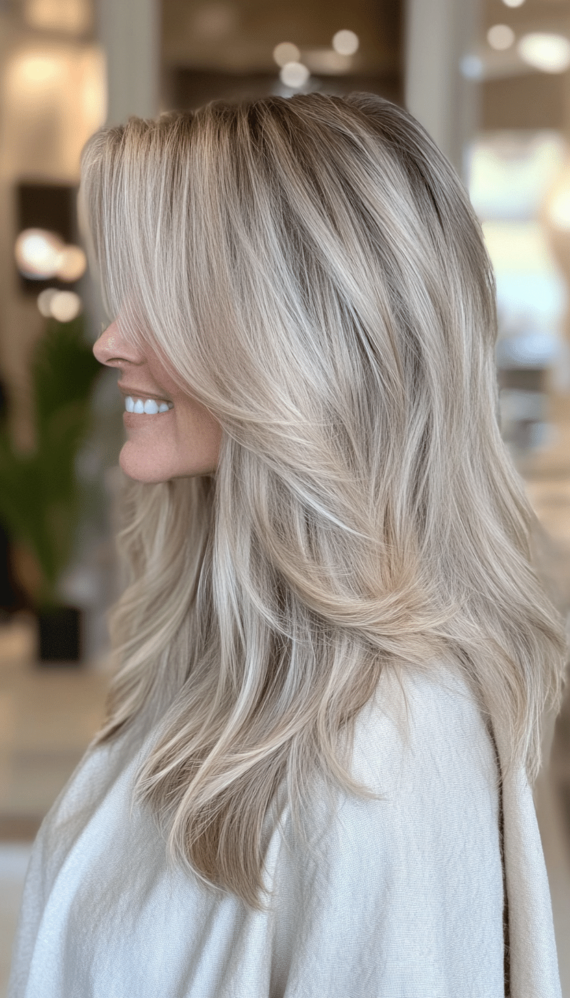 14. Layered Waves in Cool Ash Blonde (Hairstyles For Women Over 50) - Hairstyles For Women Over 50
