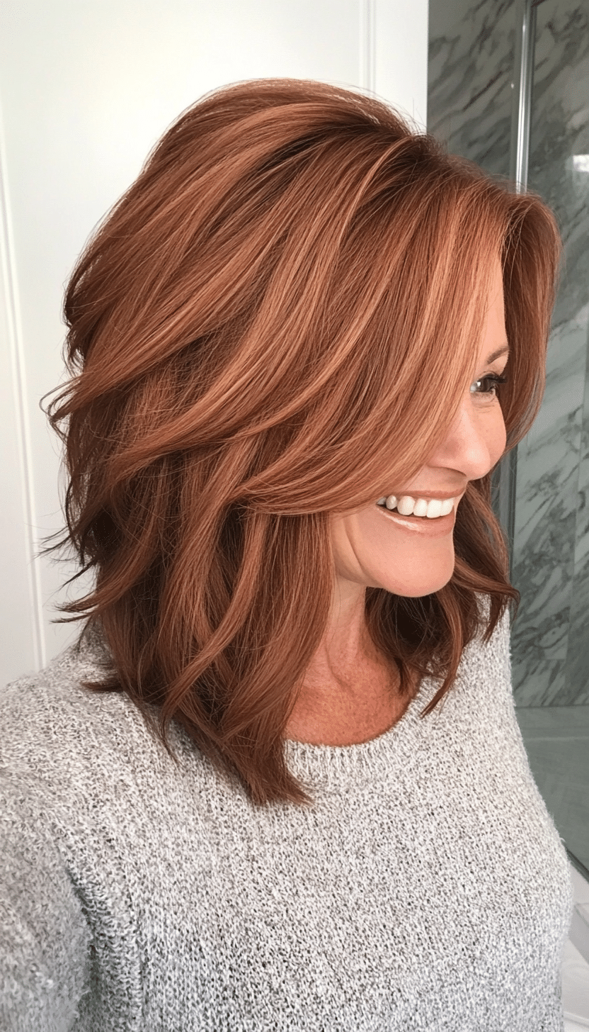 16. Mid-Length Choppy Layers in Warm Cinnamon Brown (Hairstyles For Women Over 50) - Hairstyles For Women Over 50