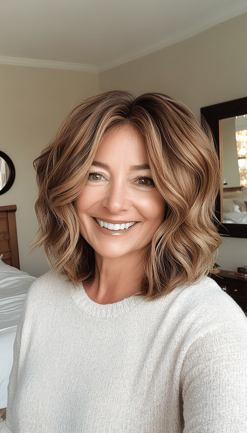 22. Textured Shoulder Cut in Light Chestnut Brown (Hairstyles For Women Over 50) - Hairstyles For Women Over 50