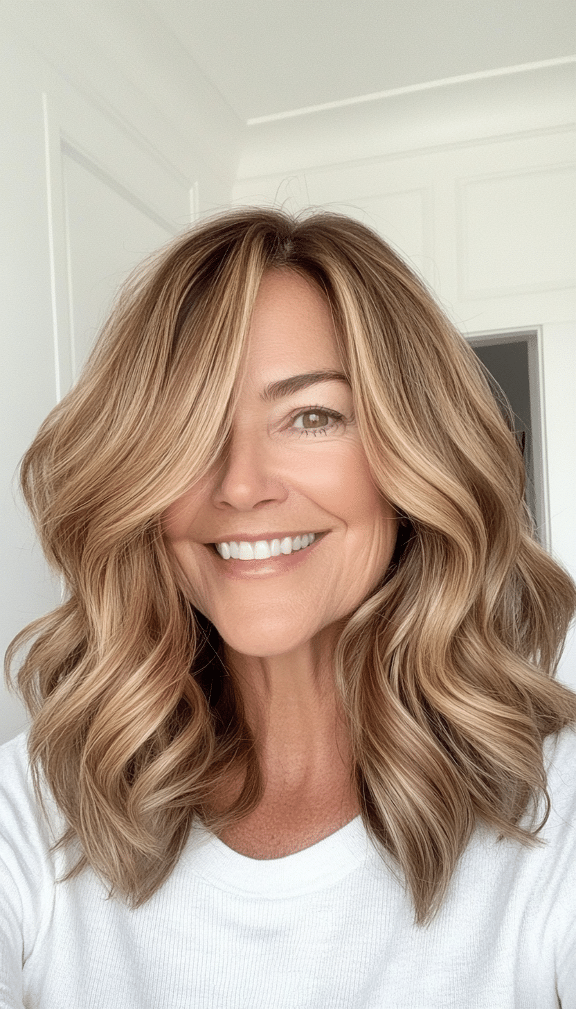 26. Effortless Shoulder-Length Waves in Golden Hazelnut (Hairstyles For Women Over 50) - Hairstyles For Women Over 50
