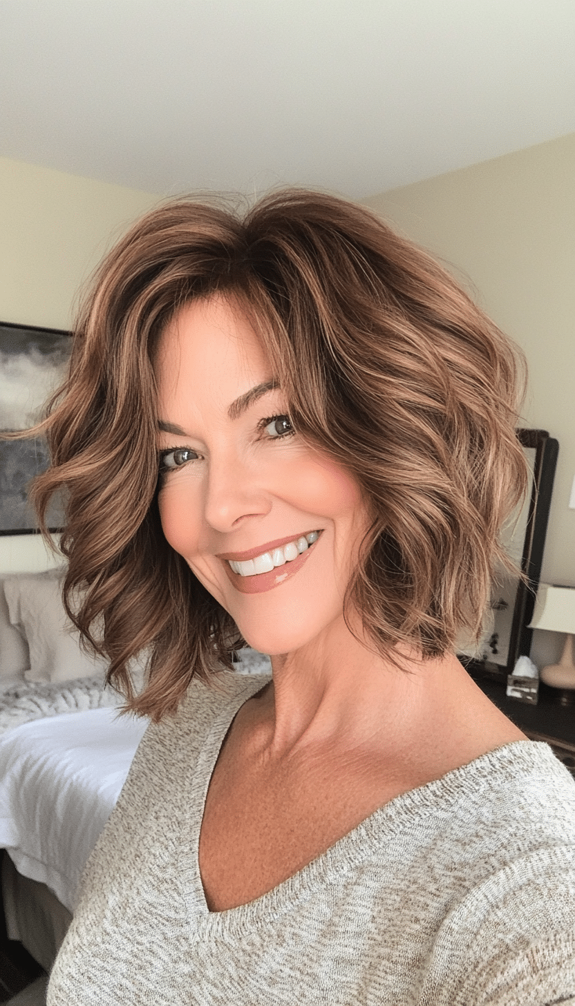 27. Chin-Length Tousled Bob in Soft Cocoa Brown (Hairstyles For Women Over 50) - Hairstyles For Women Over 50