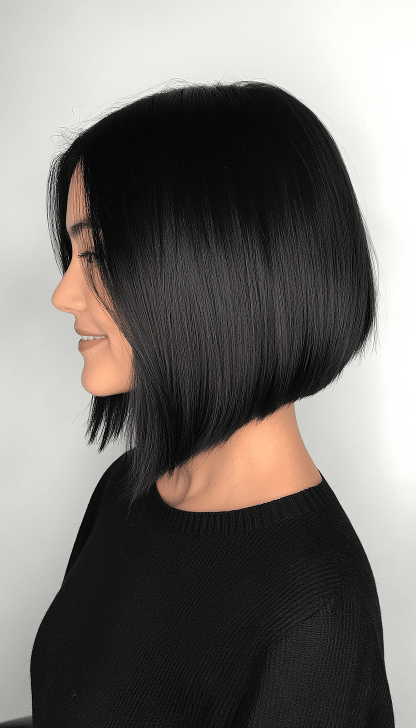 4. Silky Jet Black Graduated Bob (Stacked Bob Haircuts) - Stacked Bob Haircuts