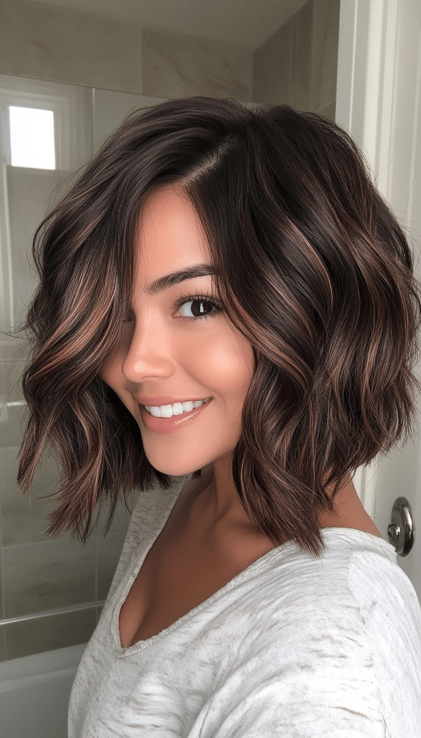 5. Caramelized Chocolate Wavy Bob (Stacked Bob Haircuts) - Stacked Bob Haircuts