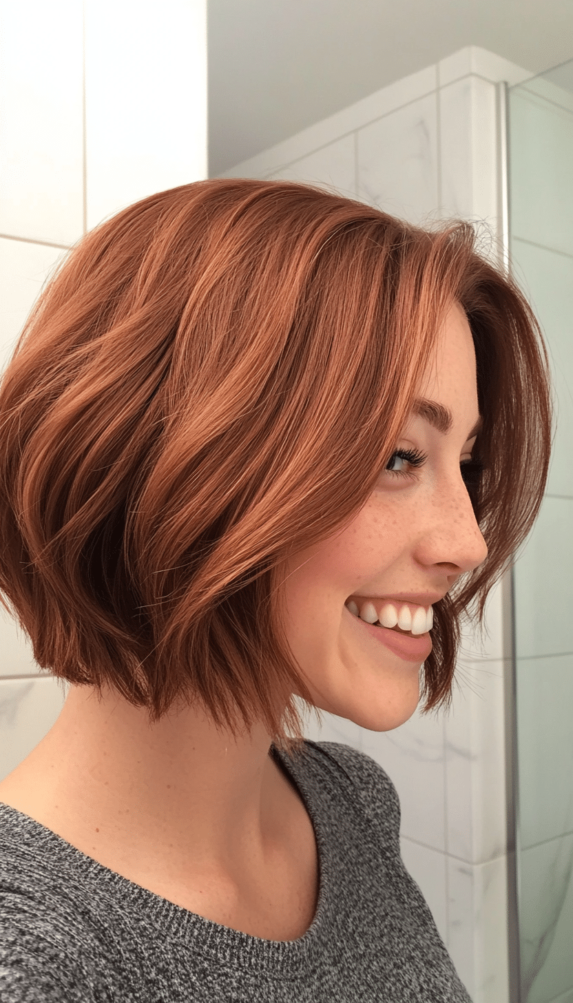 7. Cinnamon-Tinted Bob with Feathered Layers (Stacked Bob Haircuts) - Stacked Bob Haircuts
