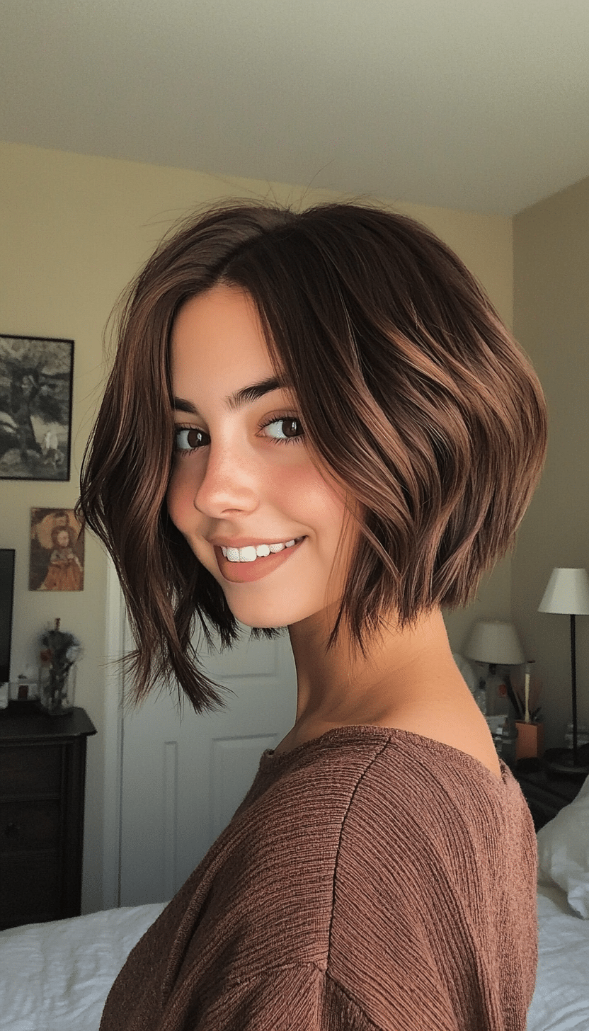 10. Deep Walnut Choppy Bob (Stacked Bob Haircuts) - Stacked Bob Haircuts