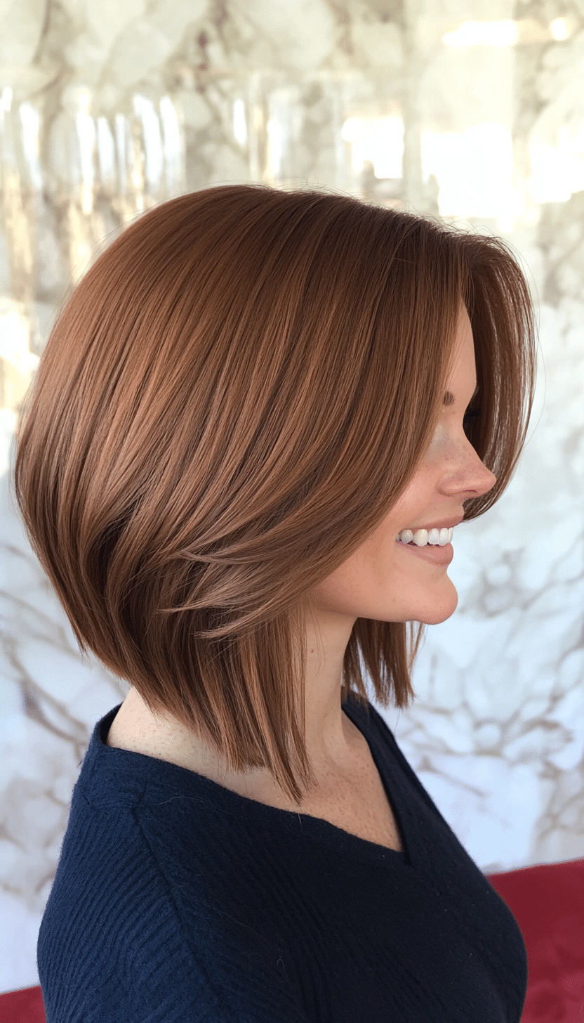 11. Honey Chestnut Stacked Bob with Long Front Layers (Stacked Bob Haircuts) - Stacked Bob Haircuts