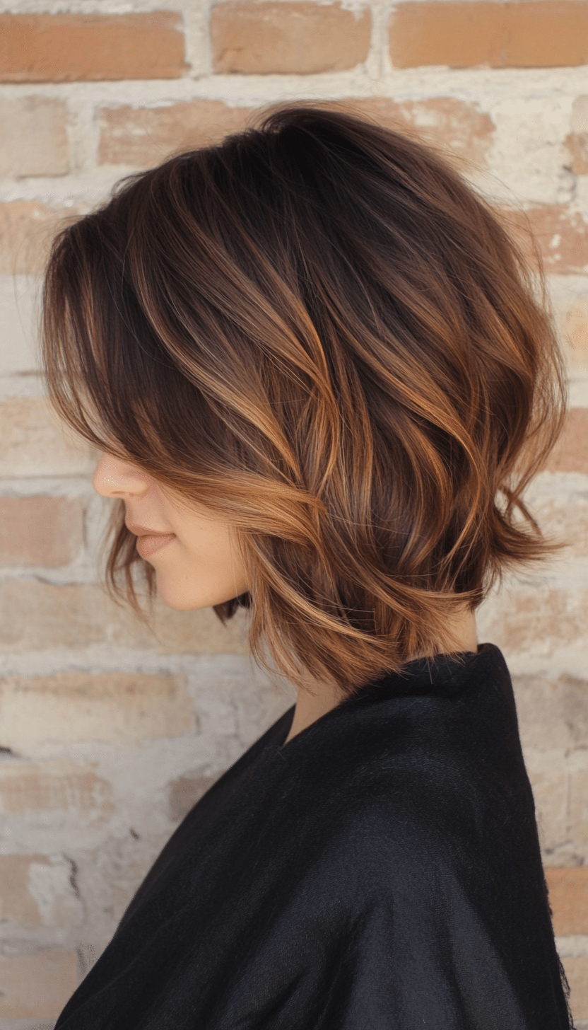 26. Chestnut Ombré Stacked Bob with Soft Waves (Stacked Bob Haircuts) - Stacked Bob Haircuts