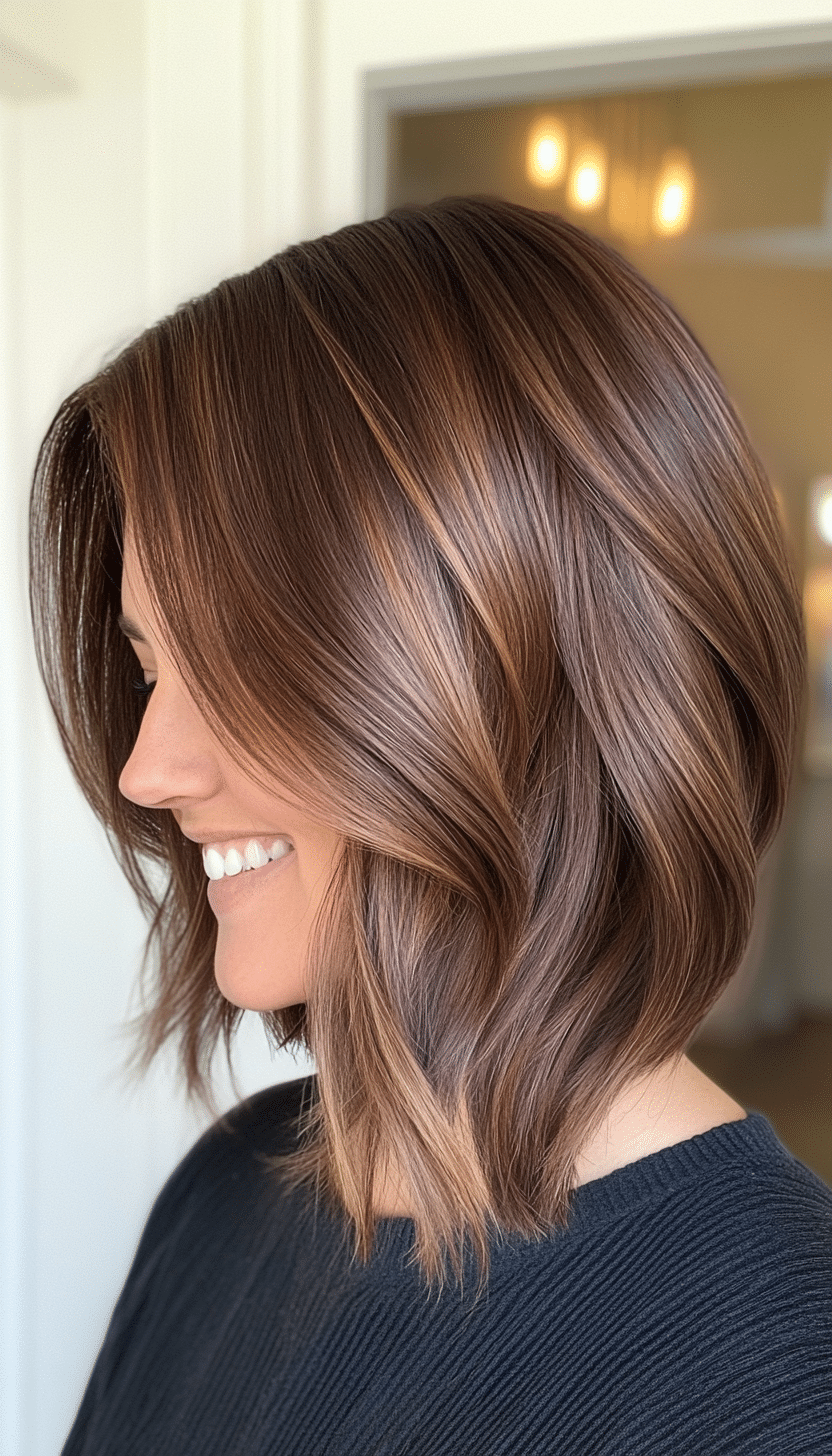27. Sunkissed Walnut Bob with Blended Layers (Stacked Bob Haircuts) - Stacked Bob Haircuts