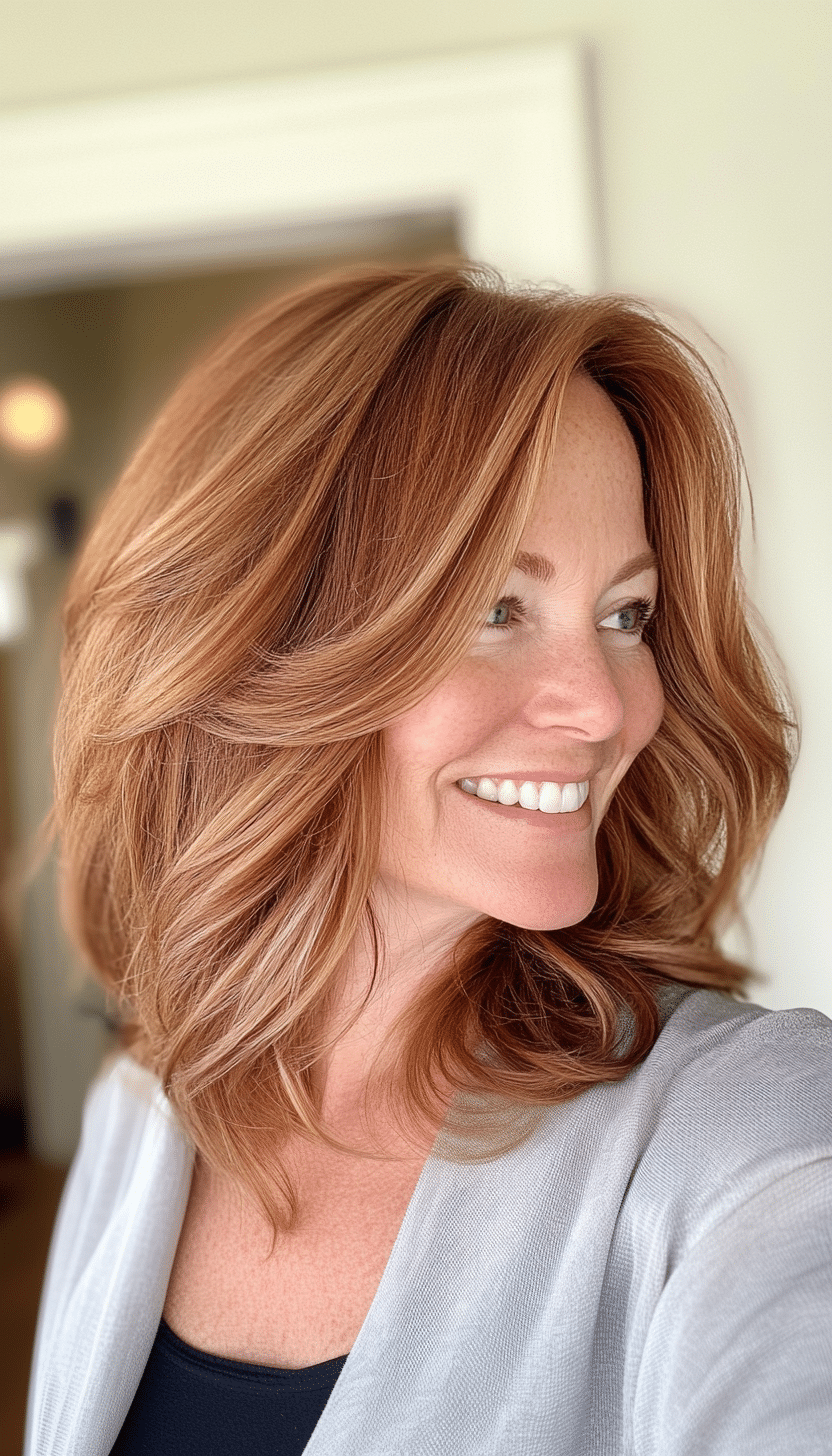 3. Layered Shoulder-Length Cut in Warm Chestnut (Hairstyles For Women Over 50 With Fine Hair) - Hairstyles For Women Over 50 With Fine Hair