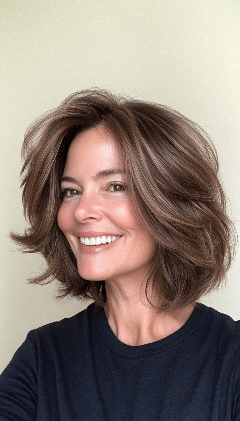 5. Textured Lob in Deep Brunette (Hairstyles For Women Over 50 With Fine Hair) - Hairstyles For Women Over 50 With Fine Hair