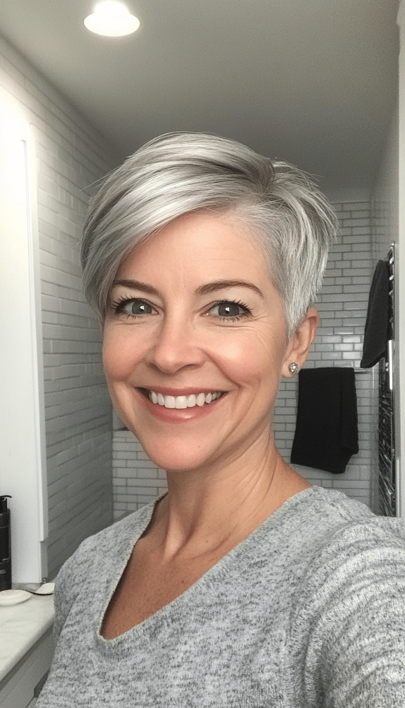 7. Tapered Pixie with Silver Accents (Hairstyles For Women Over 50 With Fine Hair) - Hairstyles For Women Over 50 With Fine Hair